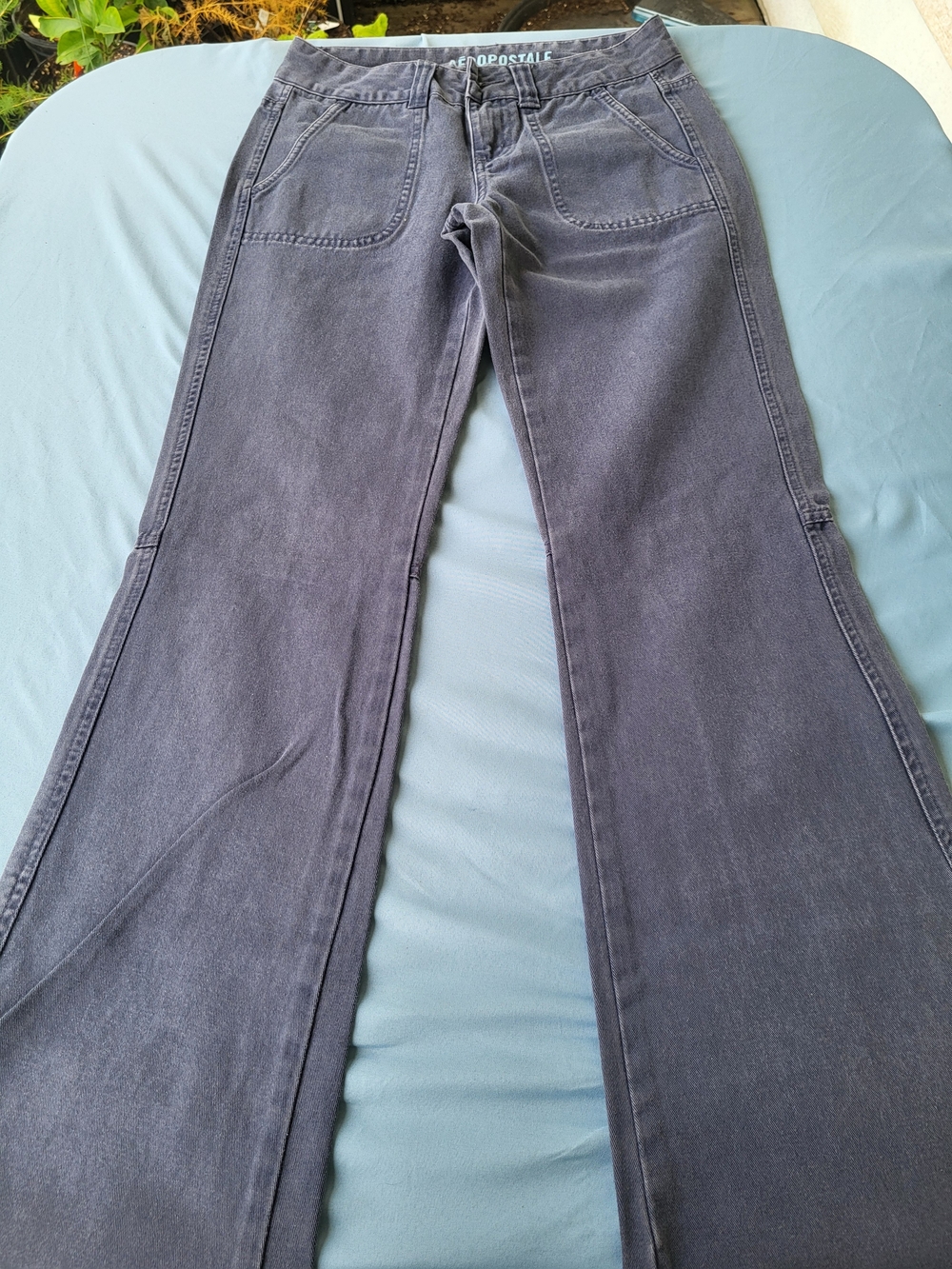 Vintage Y2K Aeropostale Charcoal Faded Black Flare Utility Jeans Size 0 Reg